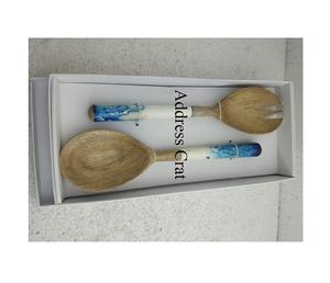 Herramienta de servicio de ensalada de resina y madera Natural hecha a mano para el hogar, Hotel, cocina, restaurante, eventos de boda, vajilla, juego de herramientas para ensalada - Product Image 3