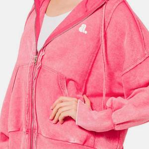 Sudadera con capucha con cremallera ácida personalizada para mujer, aspecto sólido Vintage, algodón de poliéster de gran tamaño, informal, para invierno, respetuoso con el medio ambiente - Product Image 4