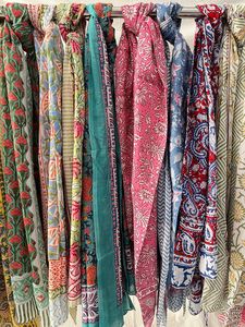 Handmade Cotton Shawl-Floral Block Print Jaipuri Unisex Summer Pareo Swim <b>Scarf</b> and Bikini Cover Assorted Lot for Women - Product Image 3