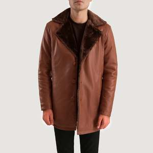 Manteau d'hiver pour homme en marron cannelle, style trench-coat long avec rembourrage en laine imperméable et imprimé décoratif, nouvelle technique - Product Image 4