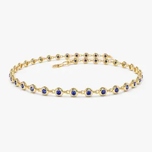 Safir 14k pengaturan Bezel emas gelang tenis multi-batu Layering September batu kelahiran oleh produsen India grosir