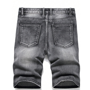 Mens <b>Black</b> Acid Wash Distressed Denim <b>Shorts</b> Cotton Straight Leg Ripped Casual Summer Five Pocket Button Zip Closure Breathable - Product Image 2