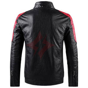 Chaqueta de Cuero Estilo Motero con Cierre Completo, Color Negro y Rojo, Moderna, Unisex, con Bloques de Color, Cuello Alto, Transpirable - Product Image 2