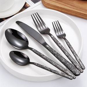 Couverts en métal enduit noir avec poignée royale pour mariages et restaurants Vaisselle de table Ensemble de couverts - Product Image 6