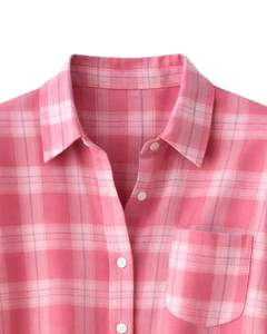 Chemise Tunique Décontractée Rose à Carreaux Grande Taille pour Femme, Manches Longues, en Flanelle Douce, Automne Hiver, Vente en Gros - Product Image 5