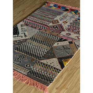 Tapis rectangulaire Manchaha gris et noir en laine et soie de bambou noué à la main, motif patchwork, pour la maison, salon et chambre à coucher - Product Image 2