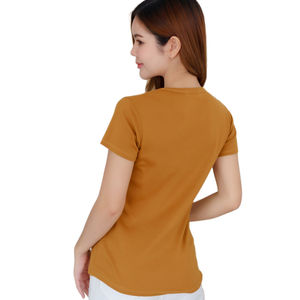 Venta al por mayor de camisetas de mujer transpirables personalizadas 100% tela de algodón cuello Pentágono ropa de calle de alta calidad estampado patrón verano XL - Product Image 2