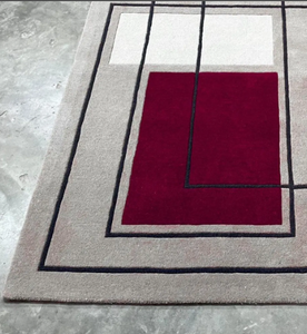 Tapis moderne à motifs géométriques, motif abstrait rectangulaire, dans des tons neutres, rouille et marron, pour salon ou bureau - Product Image 4