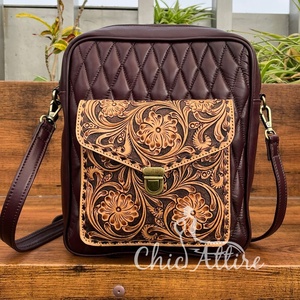 Bolso bandolera de cuero genuino acolchado hecho a mano de primera calidad, bandolera de moda con diseño Floral, novedad - Product Image 1