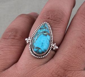 Sterling <b>Silver</b> Druzy Stone Pear <b>Ring</b> Handmade Designer Jewelry Unique Engagement Wedding Classic <b>Boho</b> Statement Band - Product Image 1