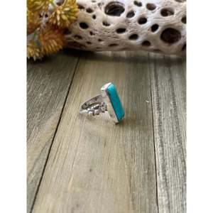 Anillo Navajo Hecho a Mano con Turquesa Kingman y Plata de Ley, Talla 6, Engaste de Bisel, Piedra Natural, Uso Diario - Product Image 3
