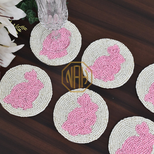 Sous-verre perlé en forme de lapin rose fait à la main cuisine Table à manger thé café porte-gobelet en gros décoratif boisson tapis tampons - Product Image 3