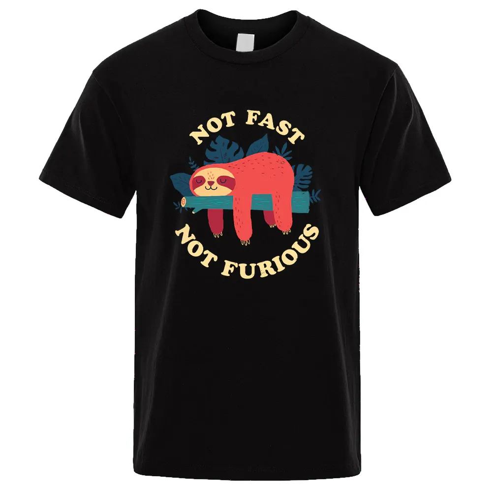 Not Fast Not Furious Cartoons Puff Printing Men T Shirts Breathable Brand Tops Street Fashion T-shirt Men Casual Summer T Shirts