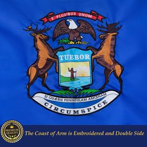 TOPFLAGS 3x5 Outdoor Michigan for State <b>Flag</b> Embroidered Satin Pennant Heavy Duty Sewn Stripes 2 Brass Grommets Michigan State - Product Image 4
