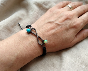 Natural Turquoise & Opal Infinity <b>Bracelet</b> | Adjustable Macrame 925 Silver Charm <b>Bracelet</b> for Girls and Women - Product Image 2