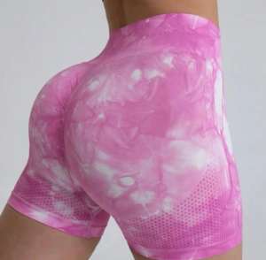 Short de gymnastique Short de fitness taille haute pour femme Pantalon de sport taille élastique à motif solide Short sans couture taille personnalisée - Product Image 1