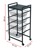 Chariot de rangement métallique à roulettes avec panier grillagé, organisateur mobile à quatre roues pour la maison, le placard et la cuisine