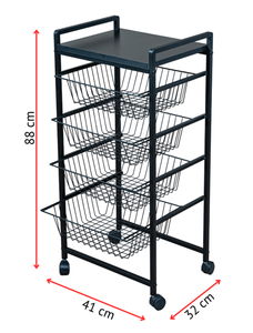 Black Metal Roll Container <b>Cart</b> Wire Basket <b>Storage</b> Rack Four Wheel Mobile Organizer for Home Closet Kitchen - Product Image 2