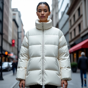 Manteau matelassé oversize à fermeture éclair pour dames coupe-vent col montant veste chaude d'hiver Style bulle traitement tricoté - Product Image 6