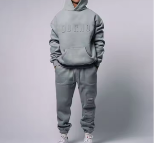 ชุดฮู้ดดี้สองชิ้นผ้าฟลีซเนื้อนุ่มใส่สบายสำหรับฤดูใบไม้ร่วง/ฤดูหนาว ผลิตจากผ้าฝ้าย 100% แห้งเร็ว พิมพ์ลายยางนูน สำหรับผู้ชาย/ผู้หญิง - Product Image 2