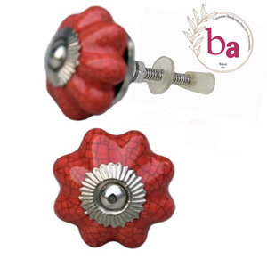 Venta caliente perillas de cerámica de melón craquelado rojo tiradores de manija de gabinete de cajón Industrial para cocina sala de estar para apartamentos - Product Image 1