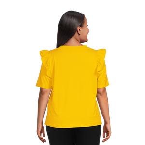 Camiseta holgada de manga corta con volantes para mujer, ropa de verano con cuello redondo, talla grande, de BD - Product Image 5