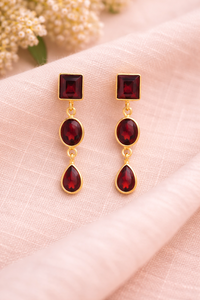 Pendientes de Plata de Ley 925 Chapados en Oro con Piedra Preciosa de Granate Rojo de Estilo Simple para Mujer, Joyería Colgante Hecha a Mano - Product Image 2