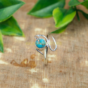 Anillo de Turquesa Azul Cobre, Anillo de Plata de Ley 925, Anillos Hechos a Mano para Mujer, Regalo de Navidad o Cumpleaños para Esposa - Product Image 3