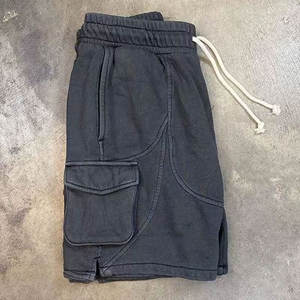 Custom Embroidered Logo Sweat <b>Shorts</b> Drawstring Multi Pocket Drawstring <b>Black</b> Cotton Acid Washed Cargo <b>Shorts</b> for <b>Men</b> 2024 - Product Image 3