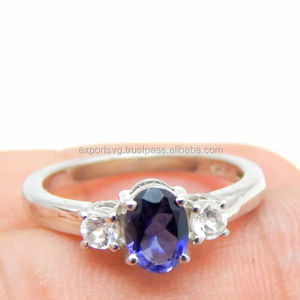 Bague de mariage classique en argent sterling 925 avec pierre précieuse en quartz iolite de 0,64 ct pour femme - Product Image 1