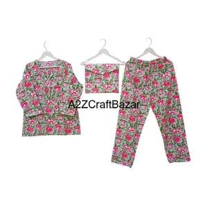 Conjunto de Pijama de Algodón 100% para Mujer, Estampado Floral, Cierre con Cordón en el Cuello, Logotipo Frontal, Temporada de Primavera, Suave y Transpirable - Product Image 6