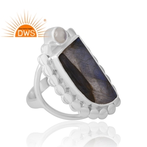 Nuevo lanzamiento 925 plata esterlina Natural Arco Iris Luna y labradorita anillo de piedras preciosas joyería personalizada para mujer regalo para ella - Product Image 4