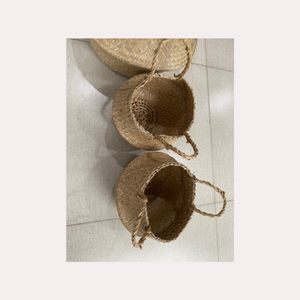Panier de rangement en jonc de mer tissé à la main, artisanat fait à la main - Product Image 3