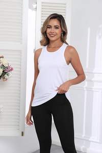 Camisetas sin mangas informales de verano para mujer, cuello redondo, camisa túnica curva fluida holgada con bordado y decoración de apliques - Product Image 6