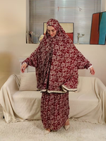 Robe de prière décontractée à capuche en coton et mousseline pour femme, ensemble deux pièces style Moyen-Orient, burqa, foulard, longueur ras du sol, manches longues