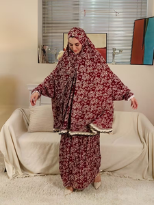 Robe de prière en mousseline à capuche pour femmes, ensemble deux pièces du Moyen-Orient, burqa, foulard, longueur au sol, manches longues, Bangladesh - Product Image 2
