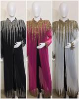 Prix de gros Abaya Kaftan en crêpe brodé à la main avec appliques et sequins, style kimono ouvert sur le devant, longueur ras du sol, coupe ample pour femme