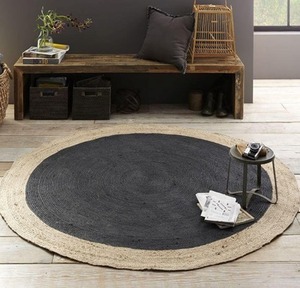 Modern Machine Made Anti-Bacteria Non-Slip Floral Pattern <b>Black</b> Jute Round Braided <b>Rugs</b> for Home Prayer Picnic - Product Image 2