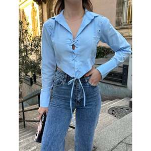Camisa Casual Azul con Botones para Mujer Mybeefashion, Blusa Holgada de Manga Larga, Mezcla de Algodón y Poliéster, Estilo Diario - Product Image 1