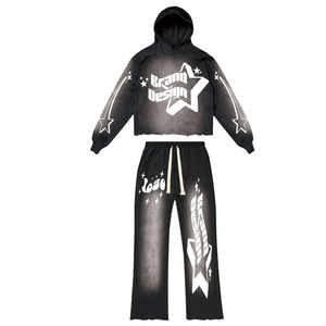 Conjunto de Sudadera con Capucha y Pantalones Jogger Acampanados de Felpa Francesa con Logotipo Personalizado, Estilo Vintage Lavado Ácido, Unisex, Venta al por Mayor - Product Image 2