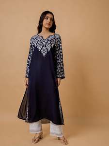 Hermoso bordado trabajo Modal algodón Kurtas estilo indio y paquistaní Casual y ropa de festival para fiestas de verano - Product Image 3