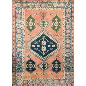 Tapis en laine noués à la main Nuray, motif géométrique abstrait, 9x12, pour couloir, salon, chambre, coloris rouge-orange - Pae-913 - Product Image 1
