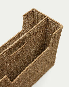 Panier de rangement pour magazines en rotin de jonc de mer vintage avec poignée, fait à la main, organisateur en osier naturel pour les dossiers de bureau, les livres, les documents - Product Image 3