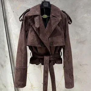 Nouvelle Collection Automne 2026 – Manteau Court Femme Slim avec Ceinture et Boutons Décoratifs Élégants, Design Décontracté en Polyester/Coton Respirant - Product Image 2