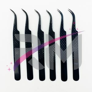 RMI Régulier 45 Degrés Point Courbé Plein Shin Noir Plasma Cils Pince À Cils Diamant Grip Set - Product Image 1