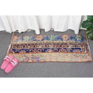 Vintage 1,5x3,3 pies azul Beige Alfombra de lana hecha a mano turco gran área rectángulo Patchwork ecológico pasillo látex respaldo habitación - Product Image 4