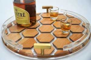 Plateau de service en bois de résine écologique à succès, durable, sûr, style moderne, pour mariages royaux, fêtes, petit-déjeuner, nourriture, décoratif - Product Image 2