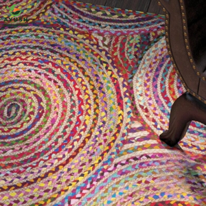 Tapis d'intérieur coloré fait à la main en jute et coton écologique, rembourré et lavable pour chambre et salon - Product Image 6