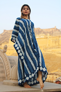 Kaftan indio de algodón 100% ecológico, elegante raya índigo con bordado a mano, ropa de playa informal cómoda - Product Image 2