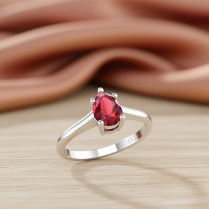 Anello di fidanzamento classico da donna in argento sterling 925 con rubino naturale a forma di goccia d'acqua da 0,35 ct - Product Image 3